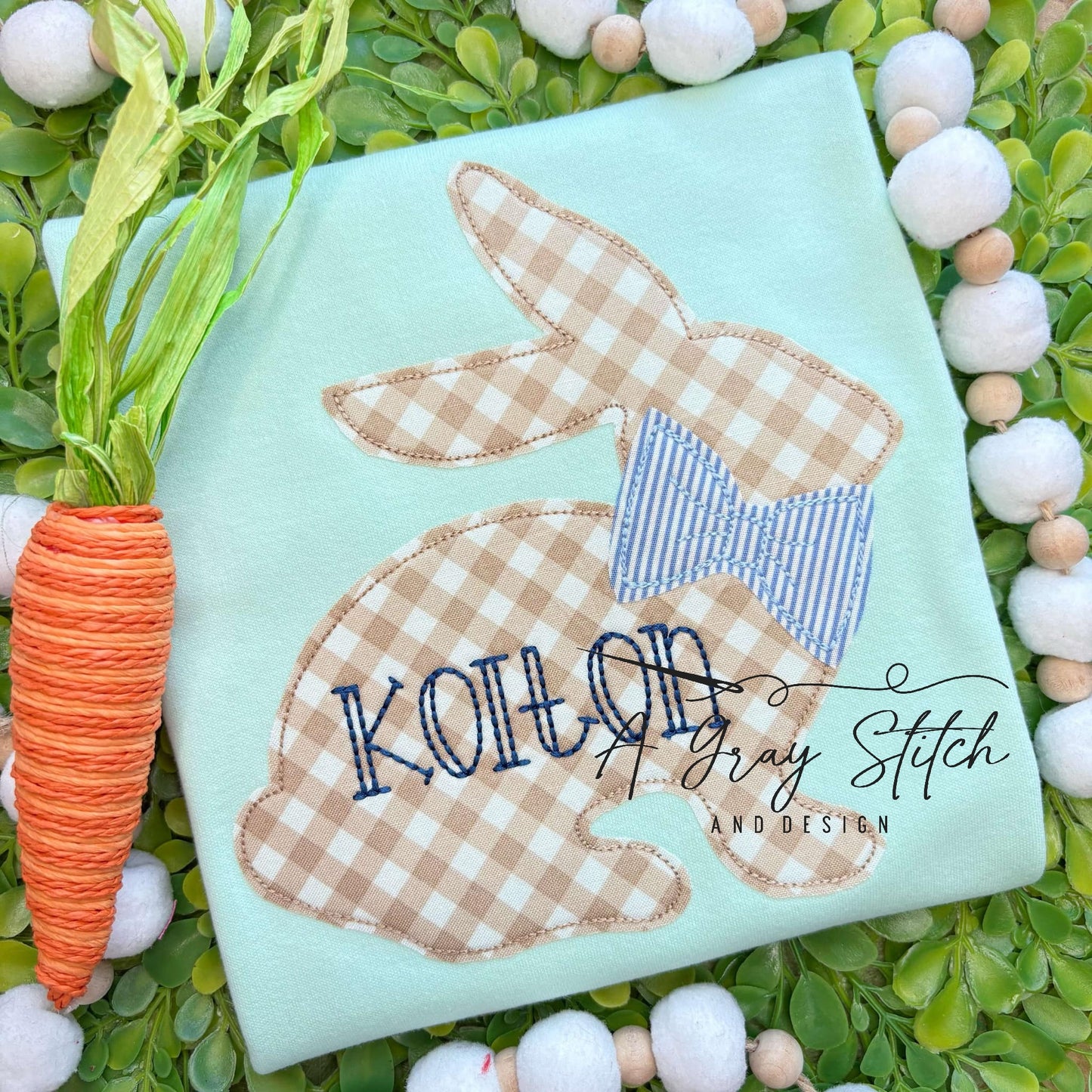 Bean Stitch Applique Bunny with Bow Tie Silhouette Design