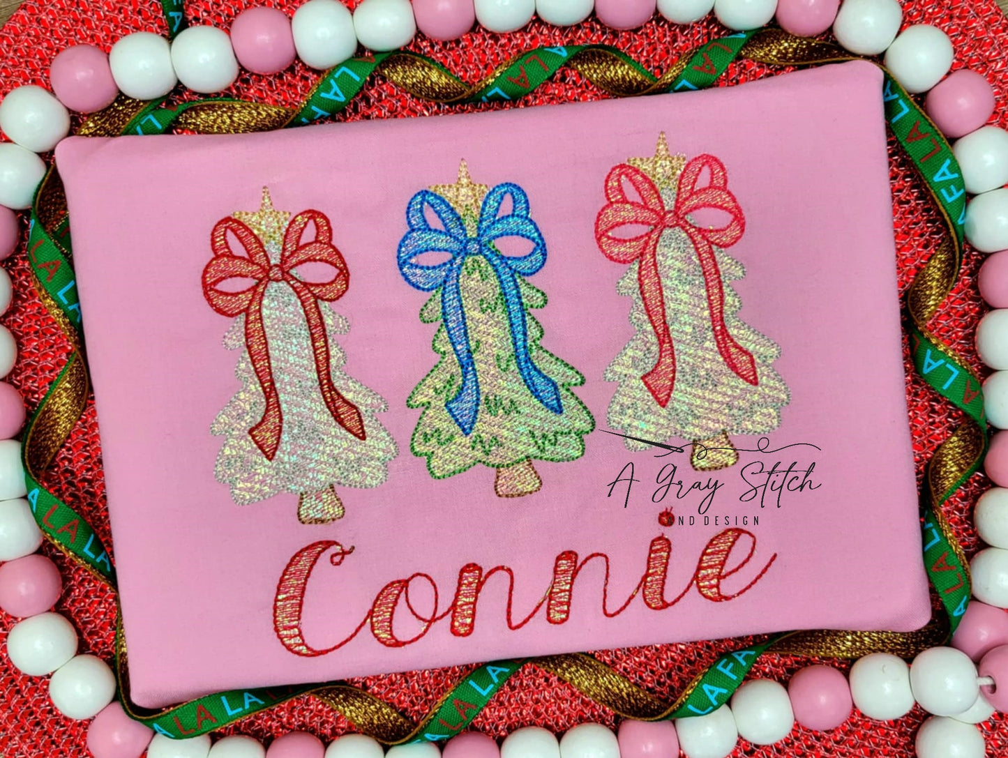 Sketch Fill Whimsical Christmas Tree Trio Applique Design
