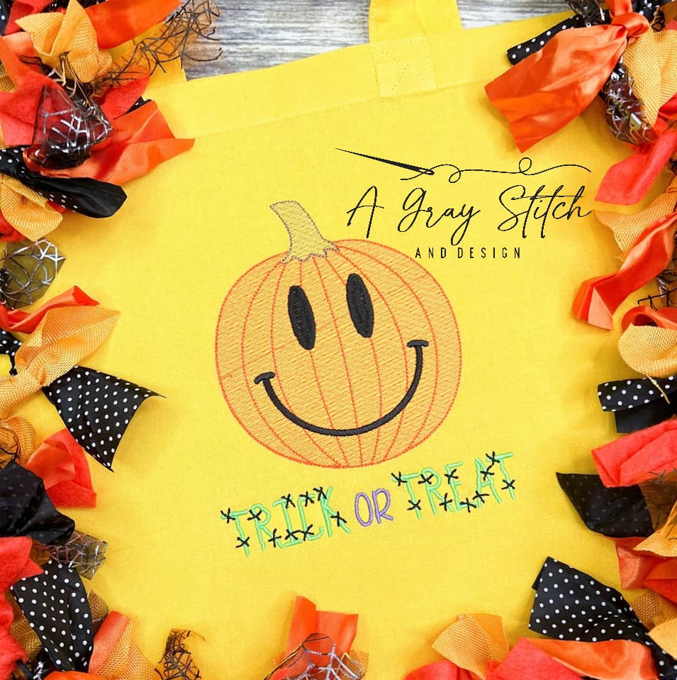Sketch Fill Smiley Face Pumpkin Quick Stitch Machine Embroidery Design