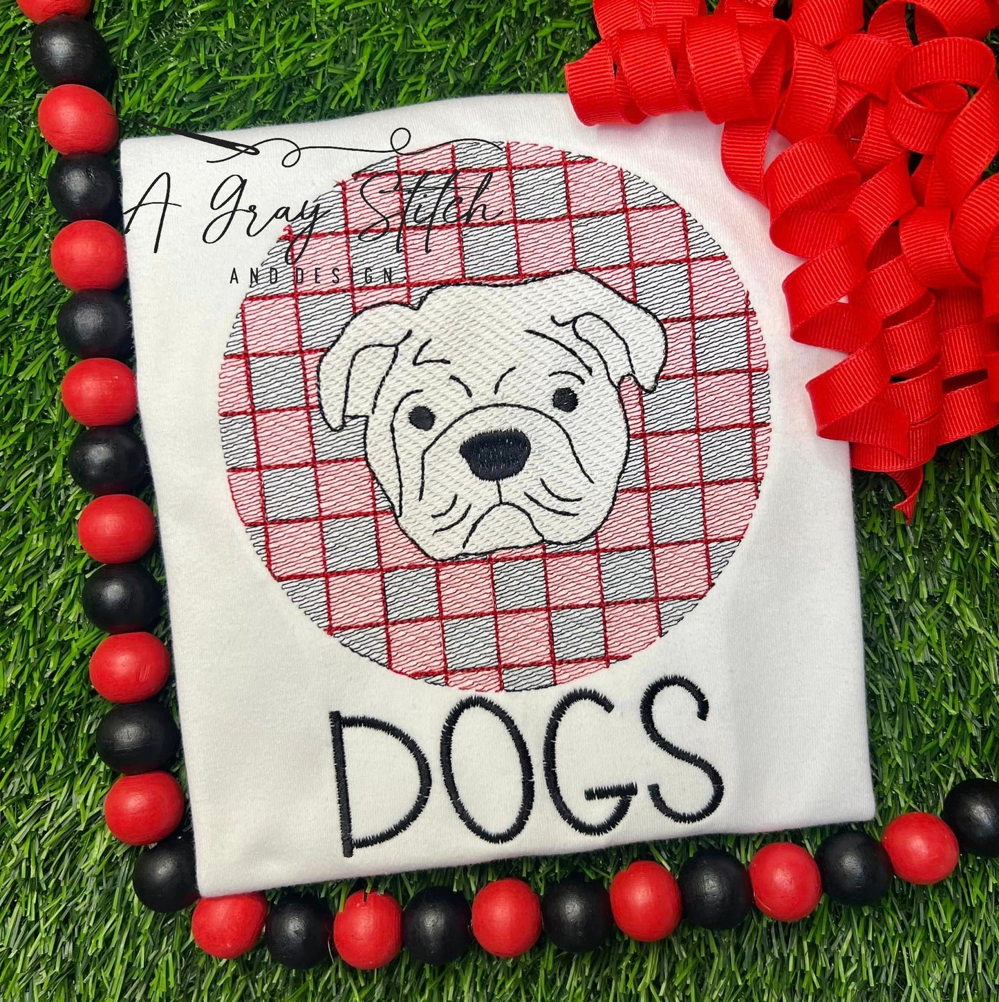 Check Background Bulldog Mascot Sketch Fill Quick Stitch Machine Embroidery Design