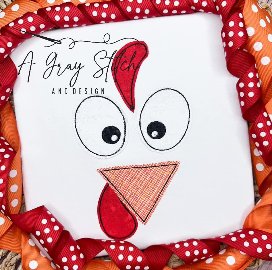 Bean Stitch Applique Turkey Face Machine Embroidery Design Quick Stitch