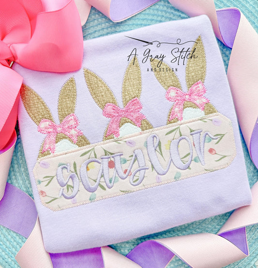 Zig Zag Applique Bunny Tail Trio with Bows Quick Stitch Easter Machine Embroidery Design