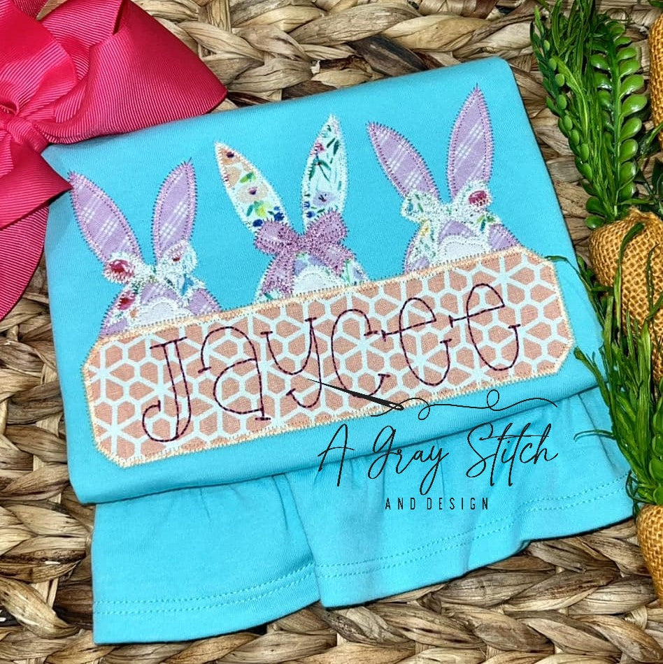 Zig Zag Applique Bunny Tail Trio with Bows Quick Stitch Easter Machine Embroidery Design