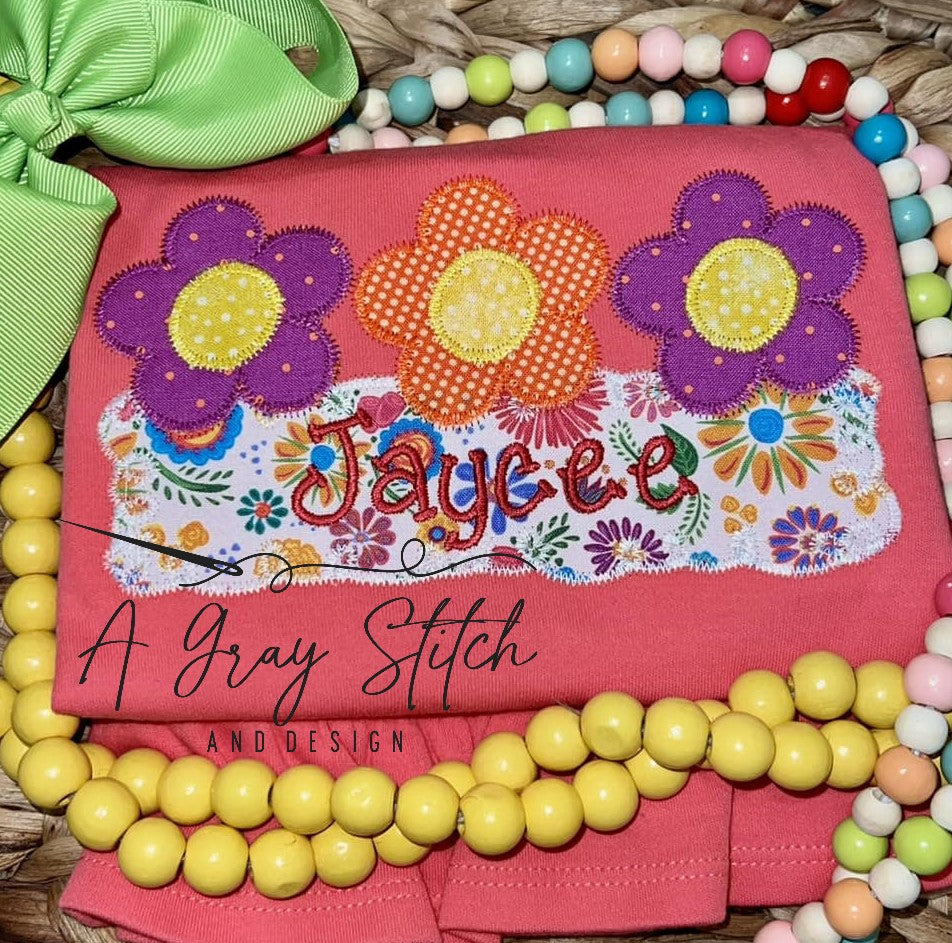 Zig Zag Applique Groovy Daisy Trio Quick Stitch Easter Machine Embroidery Design