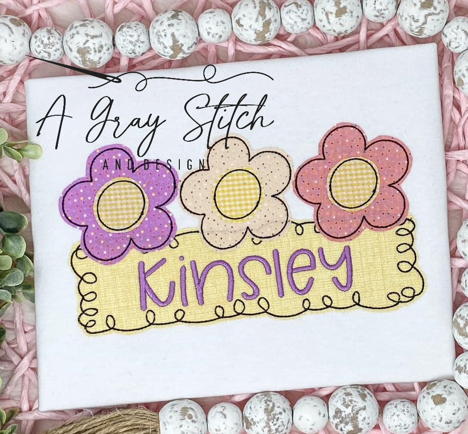 Bean Stitch Applique Spring Groovy Daisy Trio Machine Embroidery Design