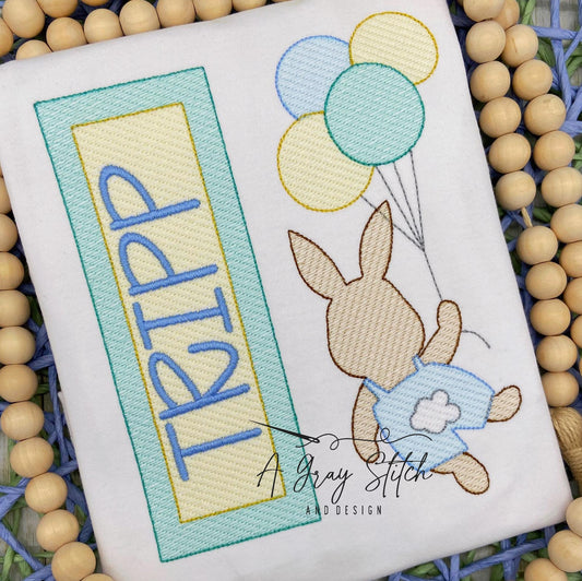 Sketch Fill Floating Balloon Boy Bunny Quick Stitch Easter Machine Embroidery Design