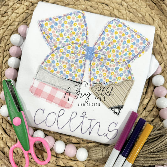 Bean Stitch Applique Pencil Coquette Hairbow
