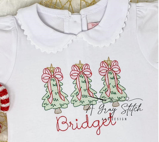 Sketch Fill Whimsical Christmas Tree Trio Applique Design