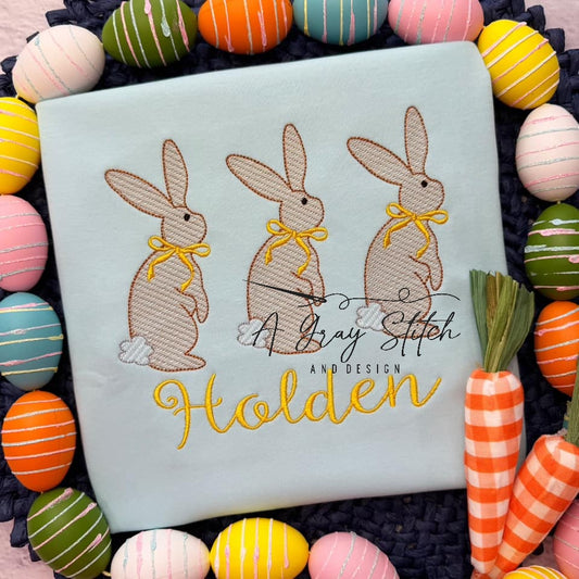 Bunny Trio with Neck Bow Sketch Design