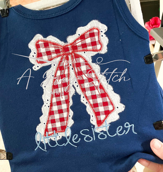 Zig Zag Applique Scallop Edge Coquette Bow Design