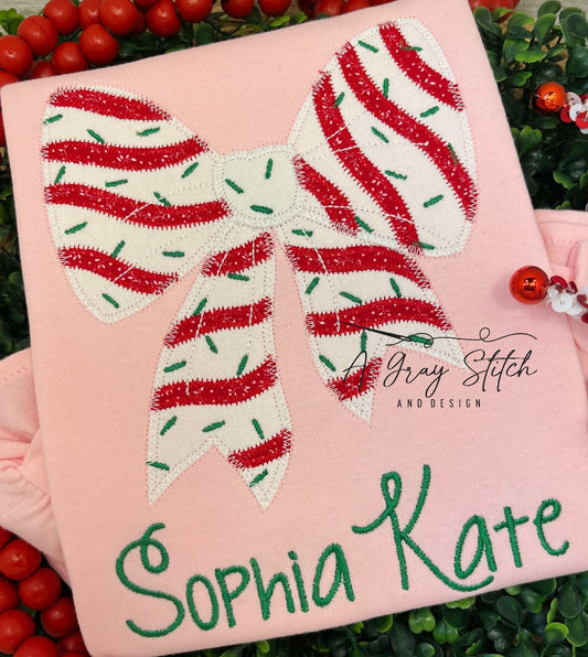 Zig Zag Christmas Tree Cake Coquette Bow Applique Design