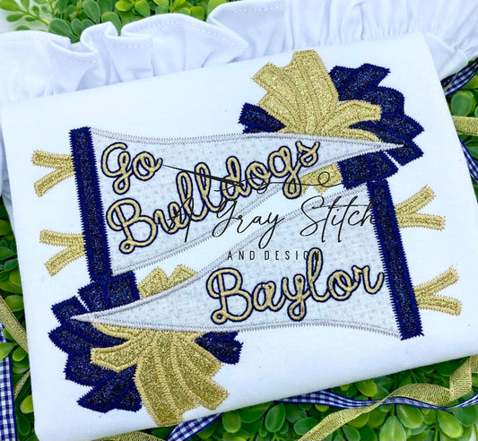 Zig Zag Applique Double Pennant Flag with Pom Poms