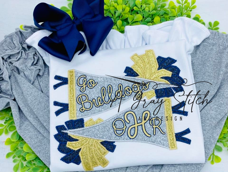 Zig Zag Applique Double Pennant Flag with Pom Poms