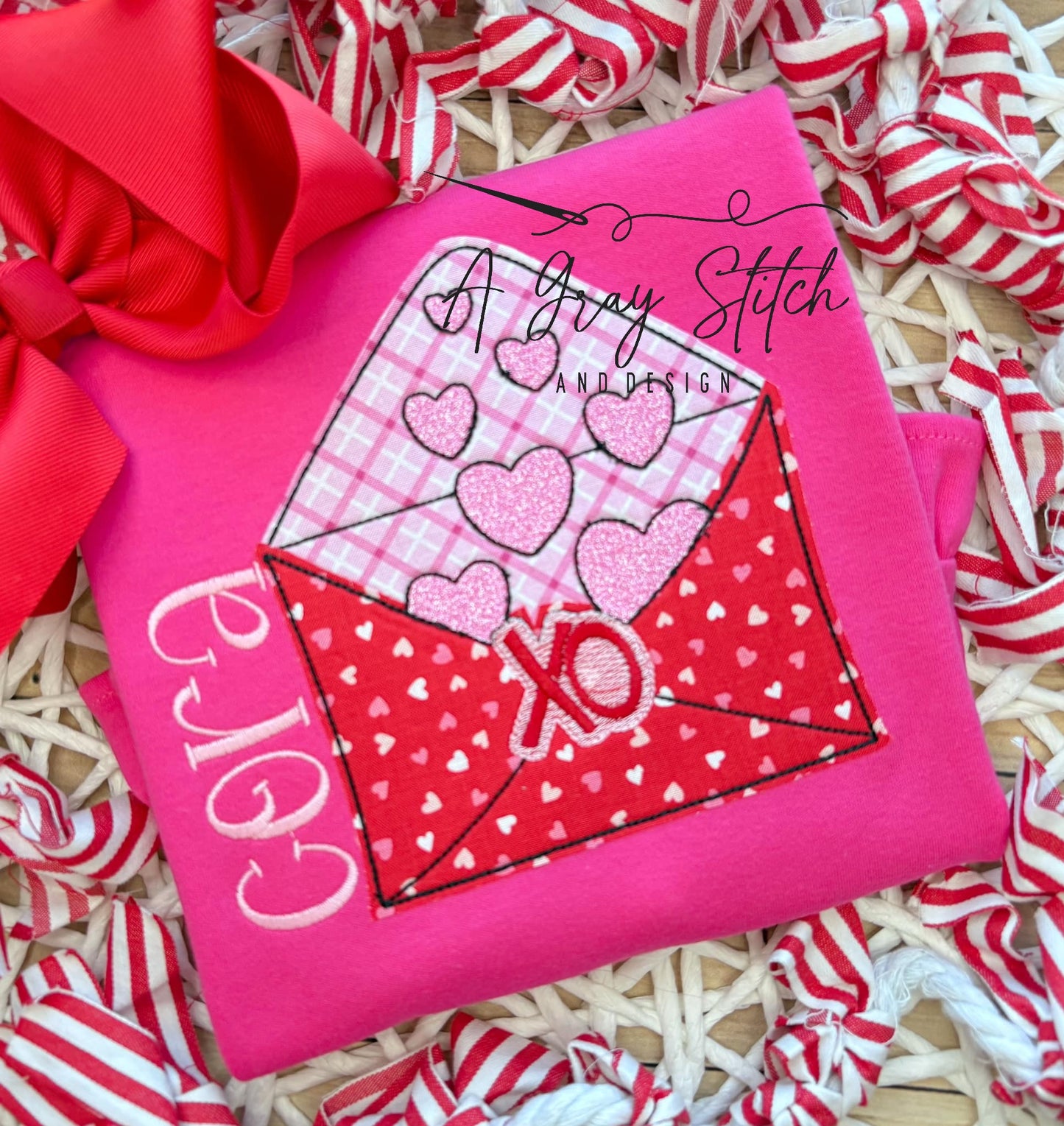 Bean Stitch Valentine's Envelope Hearts Design