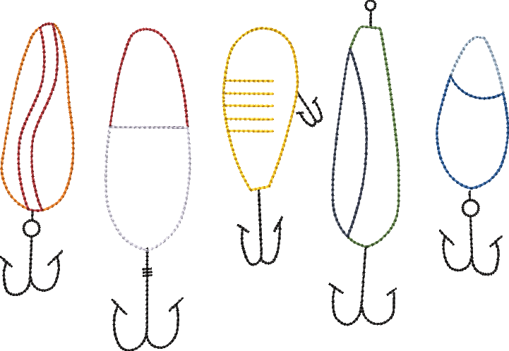 Bean Stitch Applique Fishing Lures Machine Embroidery Quick Stitch Design