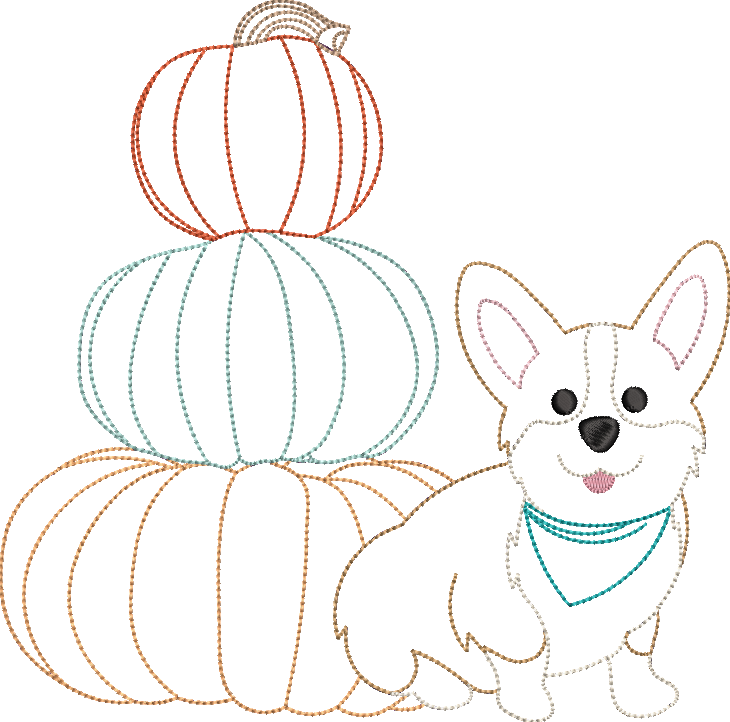 Corgi Pumpkin Stack Bean Stitch Design