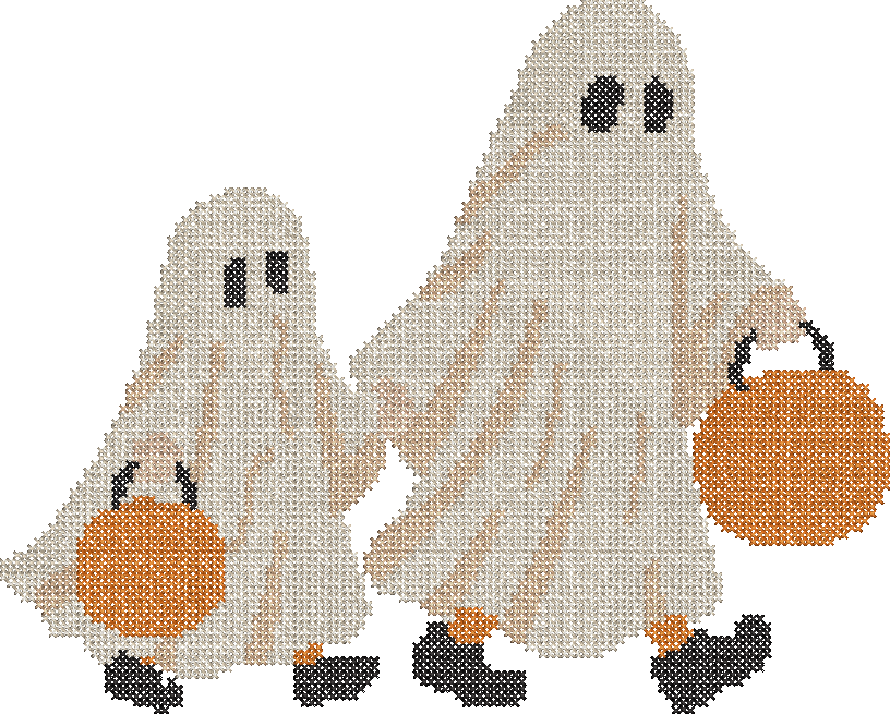 Cross Stitch Big and Little Trick or Treat Ghosts