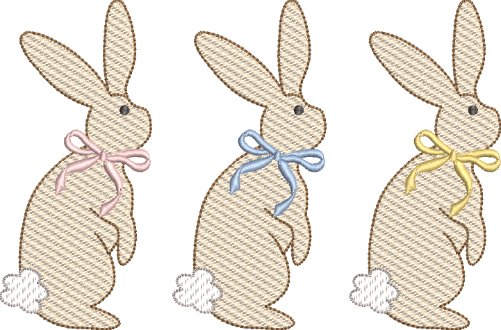Bunny Trio with Neck Bow Sketch Design