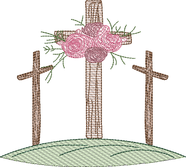 Floral Calvary Scene Sketch Fill Quick Stitch Machine Embroidery Design