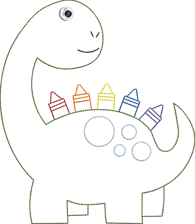 Bean Stitch Crayolasaurus Back to School Dino Machine Embroidery Design