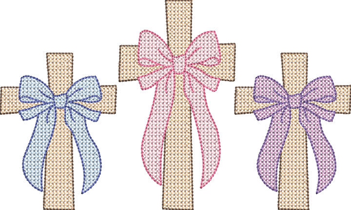 Cross Stitch Fill Cross Trio with Bows Religious Easter Quick Stitch Machine Embroidery Design