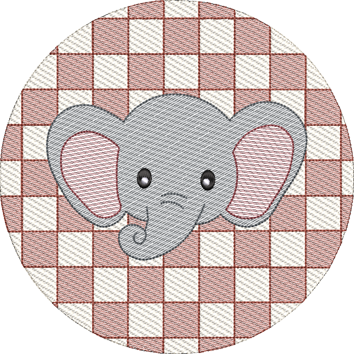 Check Background Elephant Mascot Sketch Fill Quick Stitch Machine Embroidery Design