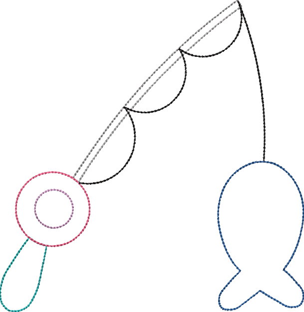 Bean Stitch Applique Fishing Pole Machine Embroidery Design