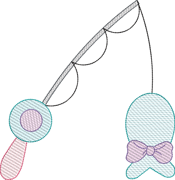 Fishing Pole with Fish and Bow Sketch Fill