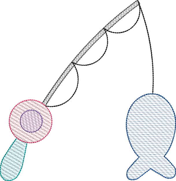 Fishing Pole with Fish Sketch Fill