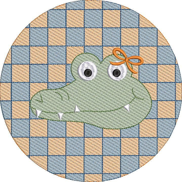 Check Background Gator with Bow Mascot Sketch Fill Quick Stitch Machine Embroidery Design