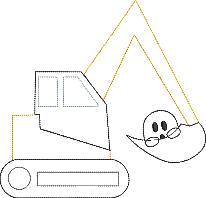 Bean Stitch Digger Backhoe with Ghost Halloween Machine Embroidery Applique Design
