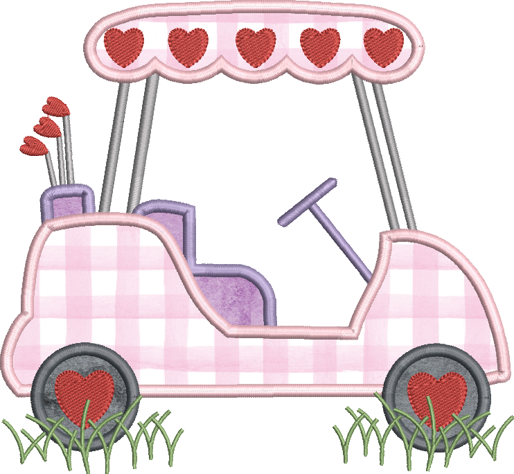Satin Stitch Applique Girl Valentine Golf Cart