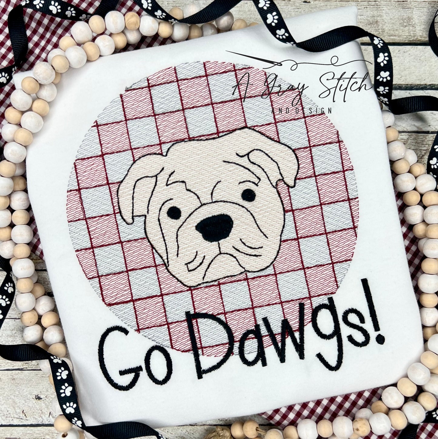 Check Background Bulldog Mascot Sketch Fill Quick Stitch Machine Embroidery Design