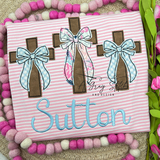 Bean Stitch Cross Trio with Bows Religious Easter Design