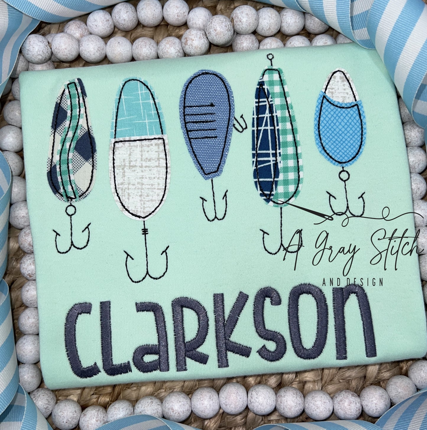 Bean Stitch Applique Fishing Lures Machine Embroidery Quick Stitch Design