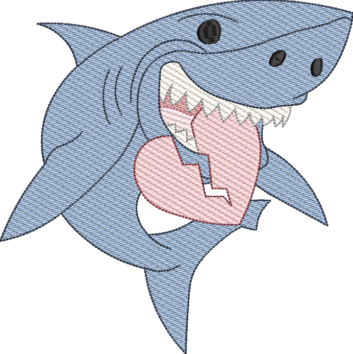 Sketch Fill Love Bites Shark Valentine's Day Machine Embroidery Design