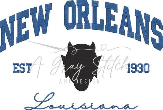 New Orleans Bleu Devil Collegiate Embroidery Design