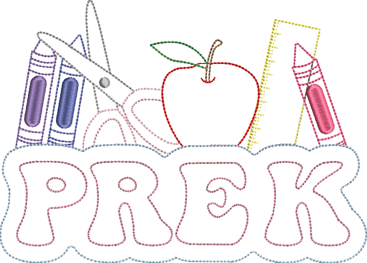 Pre K Bean Stitch Applique with School Supplies Machine Embroidery Design