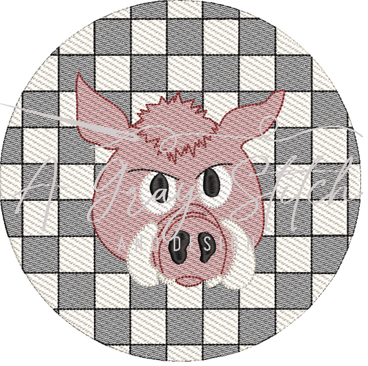 Check Background Razorback Mascot Sketch Fill Quick Stitch Machine Embroidery Design
