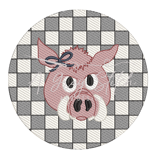 Check Background Razorback with Bow Mascot Sketch Fill Quick Stitch Machine Embroidery Design