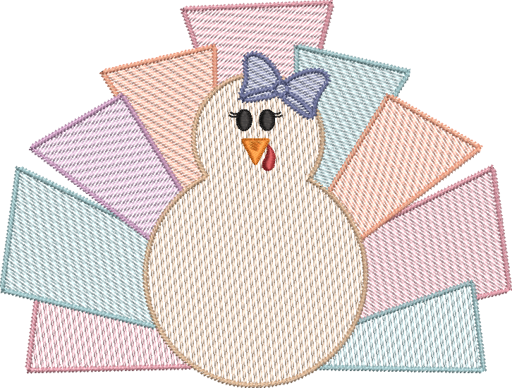 Sketch Fill Quirky Turkey with Bow Machine Embroidery Design Quick Stitch