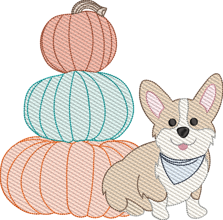 Corgi Pumpkin Stack Sketch Fill Design