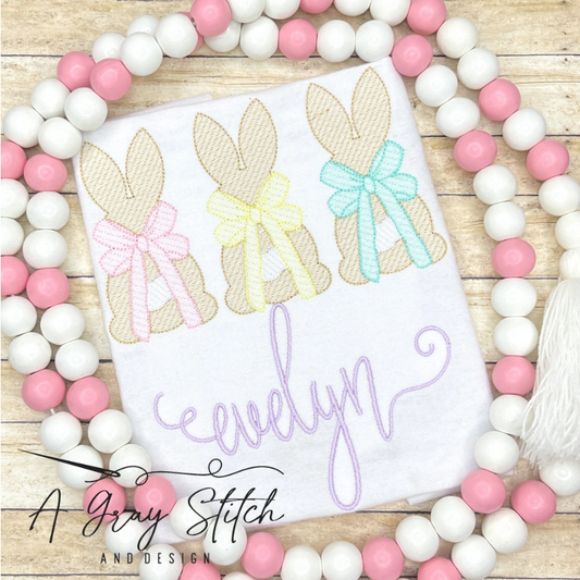 Sketch Fill Bunny Trio with Bow Design