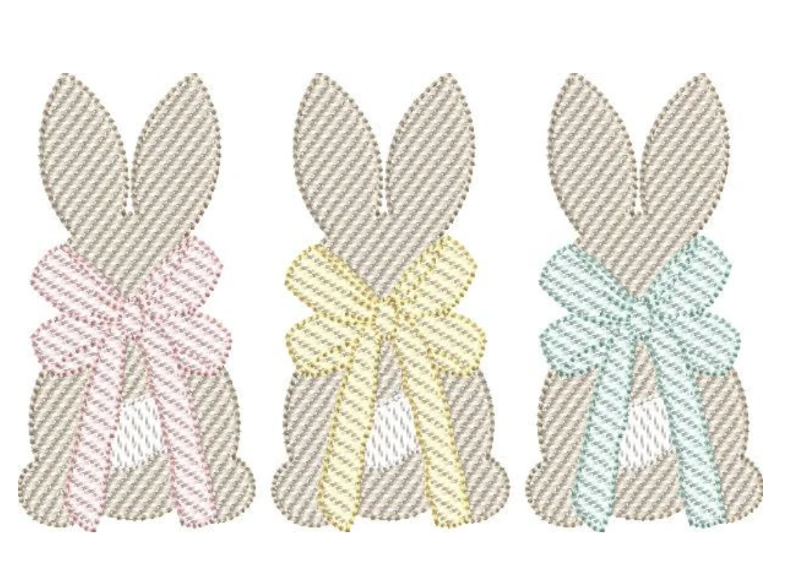 Sketch Fill Bunny Trio with Bow Design