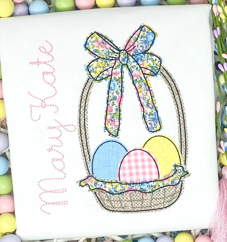 Bean Stitch Applique Easter Basket with Bow Design