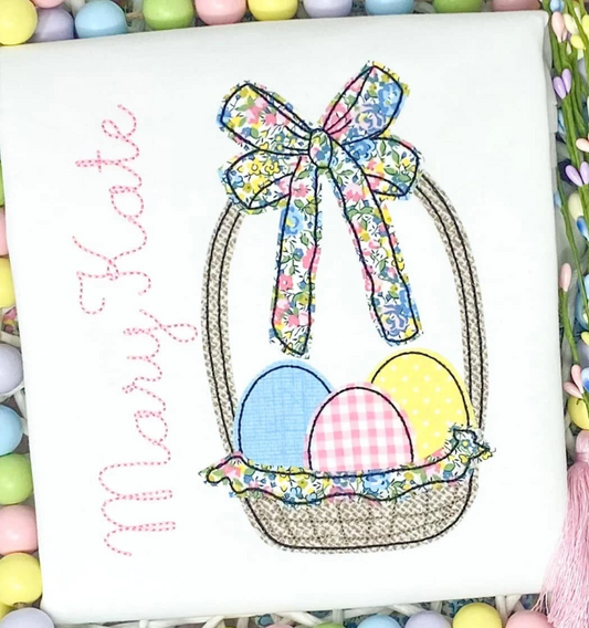 Bean Stitch Applique Easter Basket with Bow Design
