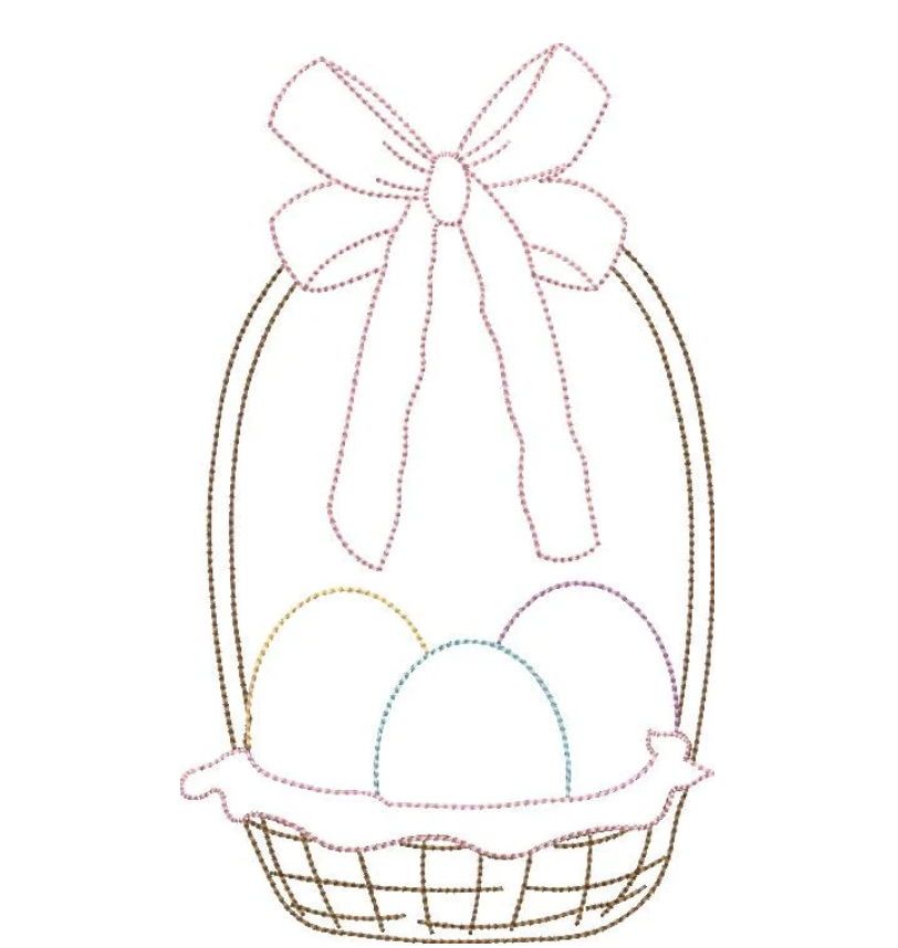 Bean Stitch Applique Easter Basket with Bow Design