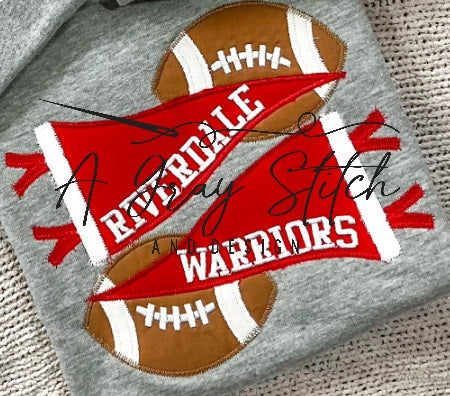 Zig Zag Applique Double Pennant Flag with Split Football