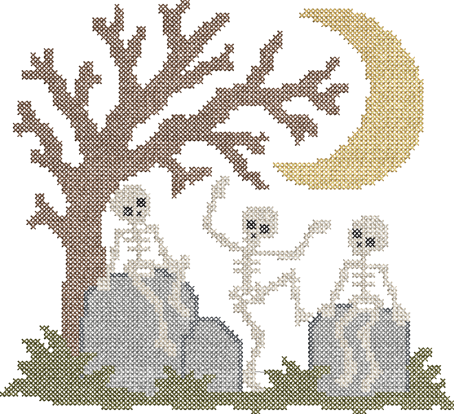 Cross Stitch Skeleton Cemetery