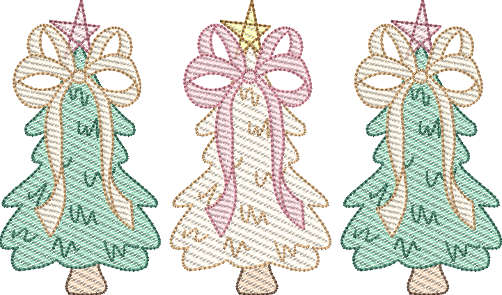 Sketch Fill Whimsical Christmas Tree Trio Applique Design